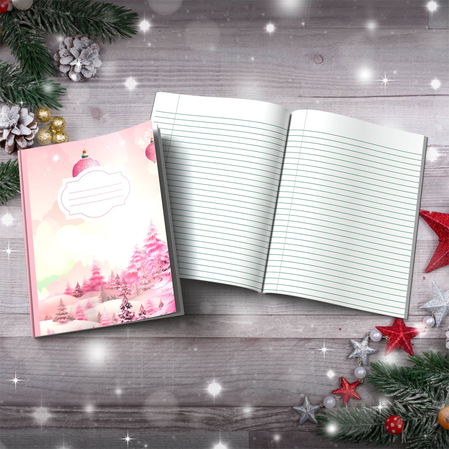 Pastel crimson strawberry wonderland Christmas composition notebook, paperback journal for holiday writing