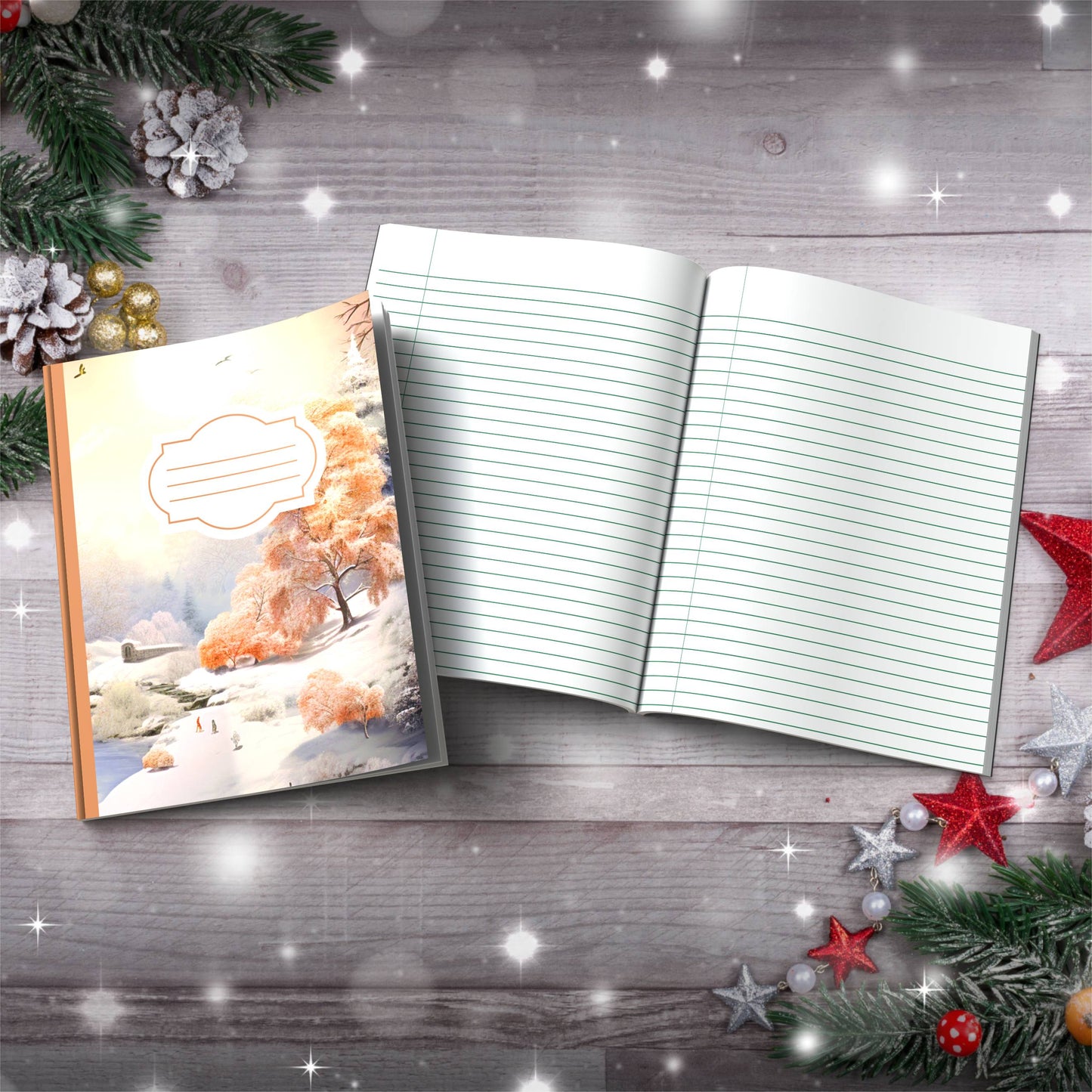 Pastel grey and orange winter wonderland Christmas composition notebook, paperback journaling gift