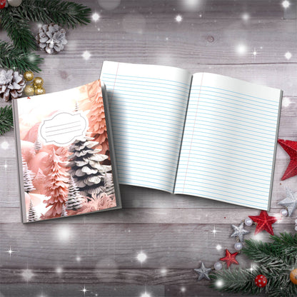 Strawberry and grey winter pine trees Christmas notebook, paperback journaling journal for self-care