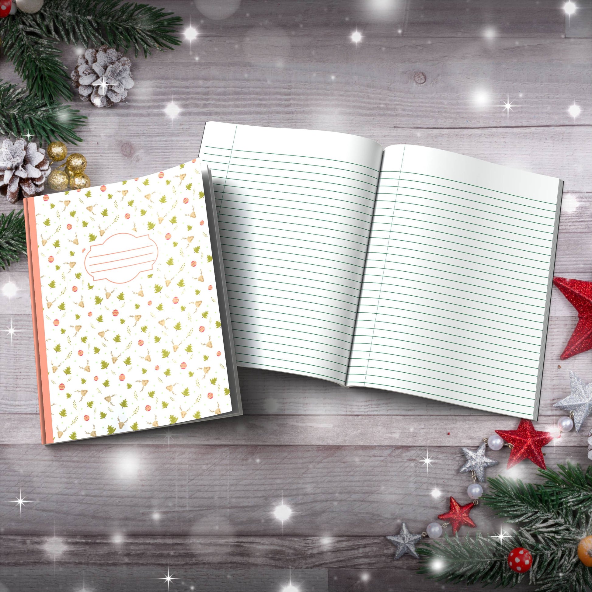 Christmas Trees, Ornaments & Reindeer Paperback Christmas Composition Notebook for holiday journaling and festive writing