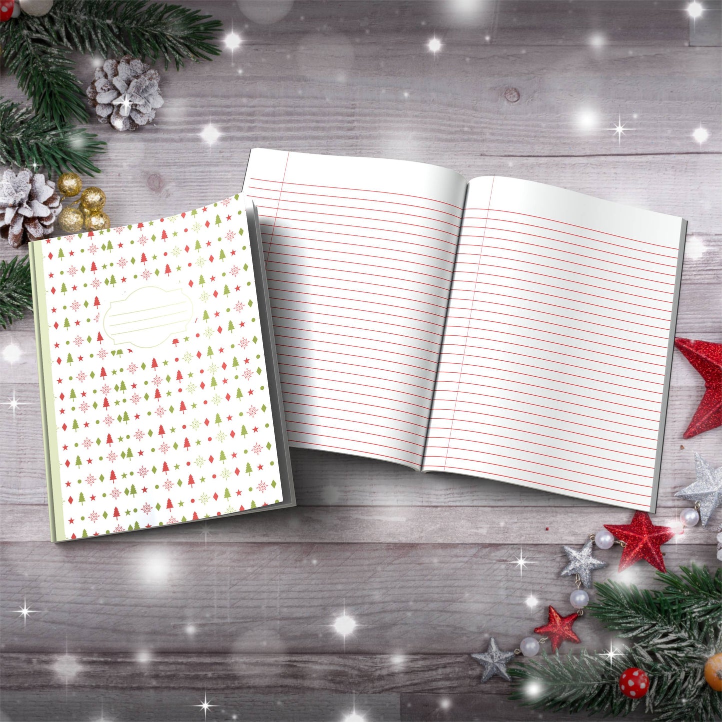 Red & Olive Christmas Stockings Paperback Christmas Composition Notebook for holiday journaling, gifts, and mindfulness