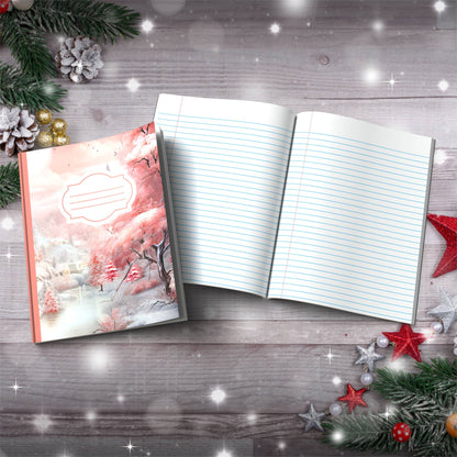 Winter strawberry lake with houses Christmas composition notebook, paperback journaling journal