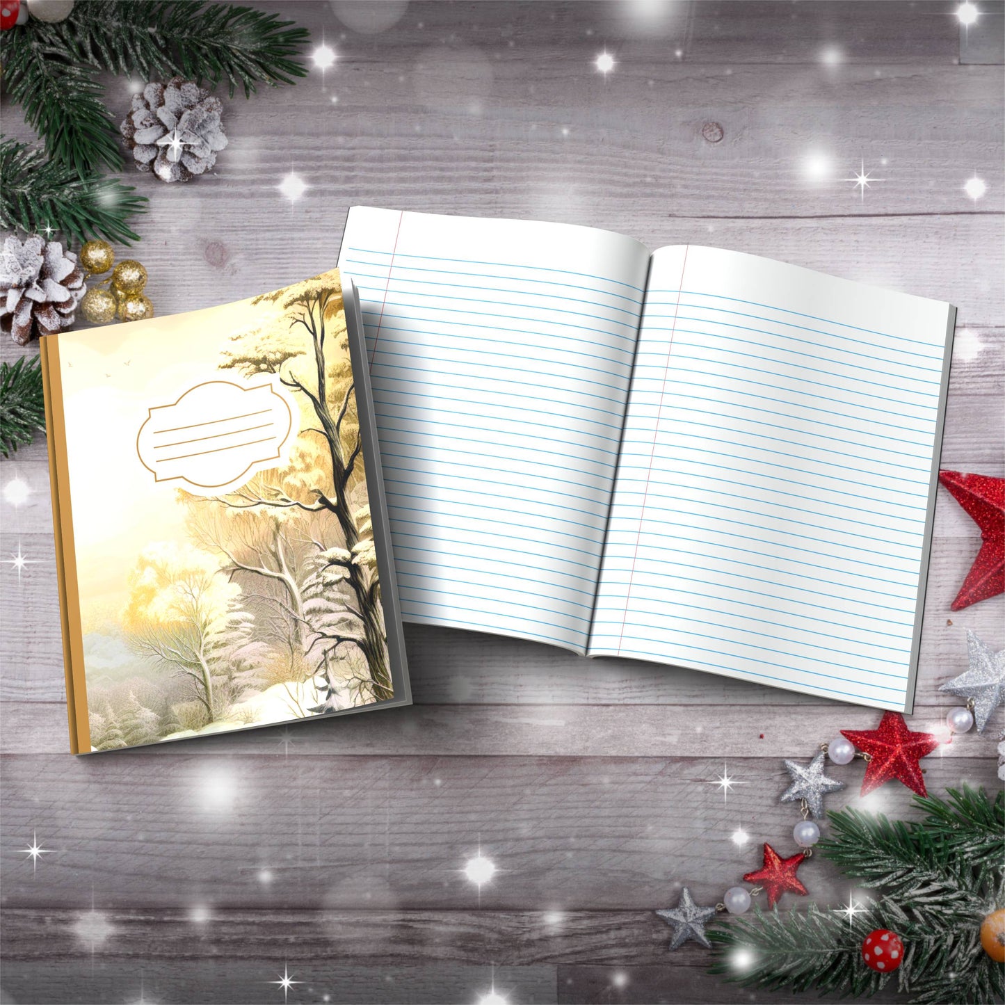 Grey and orange castle landscape Christmas composition notebook, paperback journal for winter writing