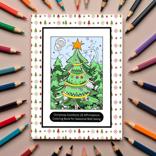 Christmas affirmation coloring book with cozy holiday illustrations