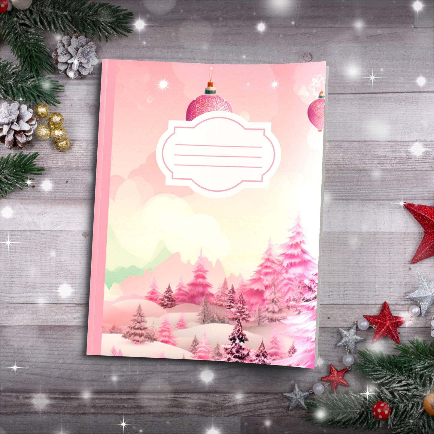 Pastel crimson strawberry wonderland Christmas composition notebook, paperback journal for holiday writing