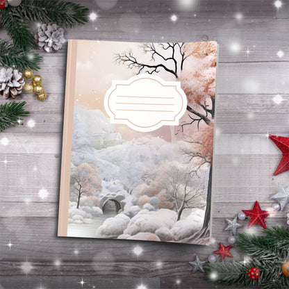 Coffee and cream winter wonderland with castle Christmas notebook, paperback journal for mindfulness