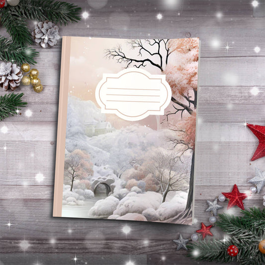 Coffee and cream winter wonderland with castle Christmas notebook, paperback journal for mindfulness