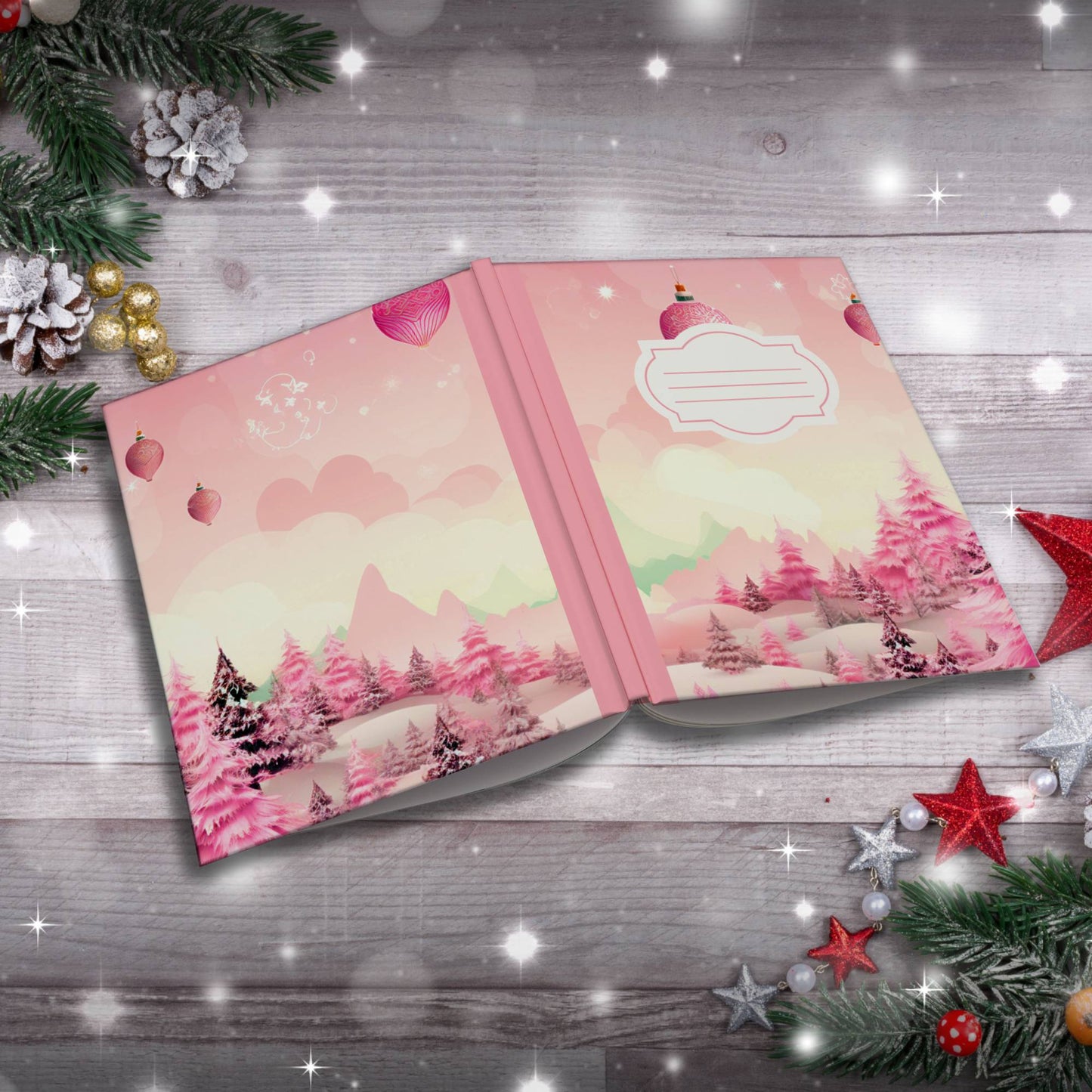 Pastel crimson strawberry wonderland Christmas composition notebook, paperback journal for holiday writing