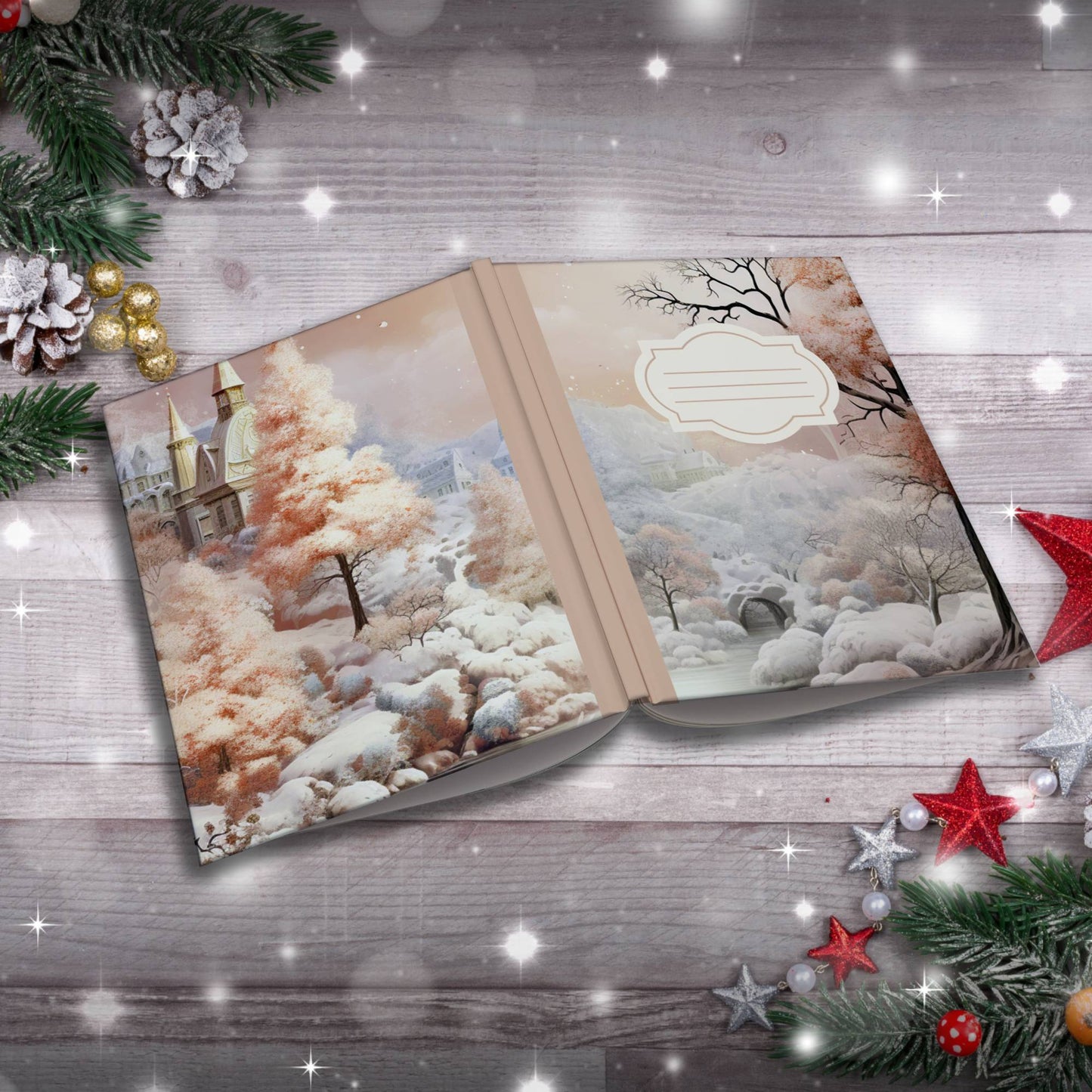 Coffee and cream winter wonderland with castle Christmas notebook, paperback journal for mindfulness