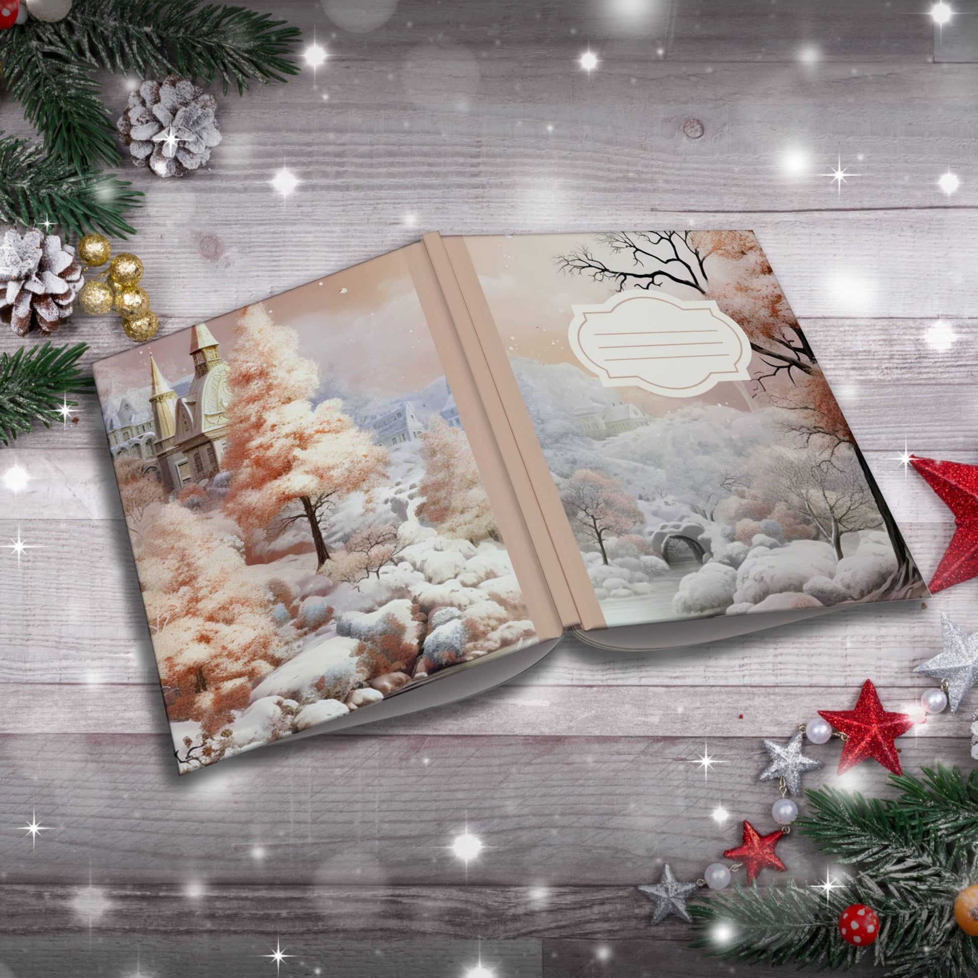 Coffee and cream winter wonderland with castle Christmas notebook, paperback journal for mindfulness