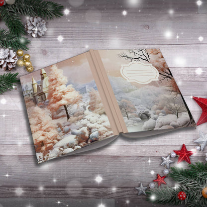 Coffee and cream winter wonderland with castle Christmas notebook, paperback journal for mindfulness