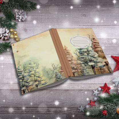 Pastel blue and pink winter sky with trees Christmas notebook, paperback journal for self-care