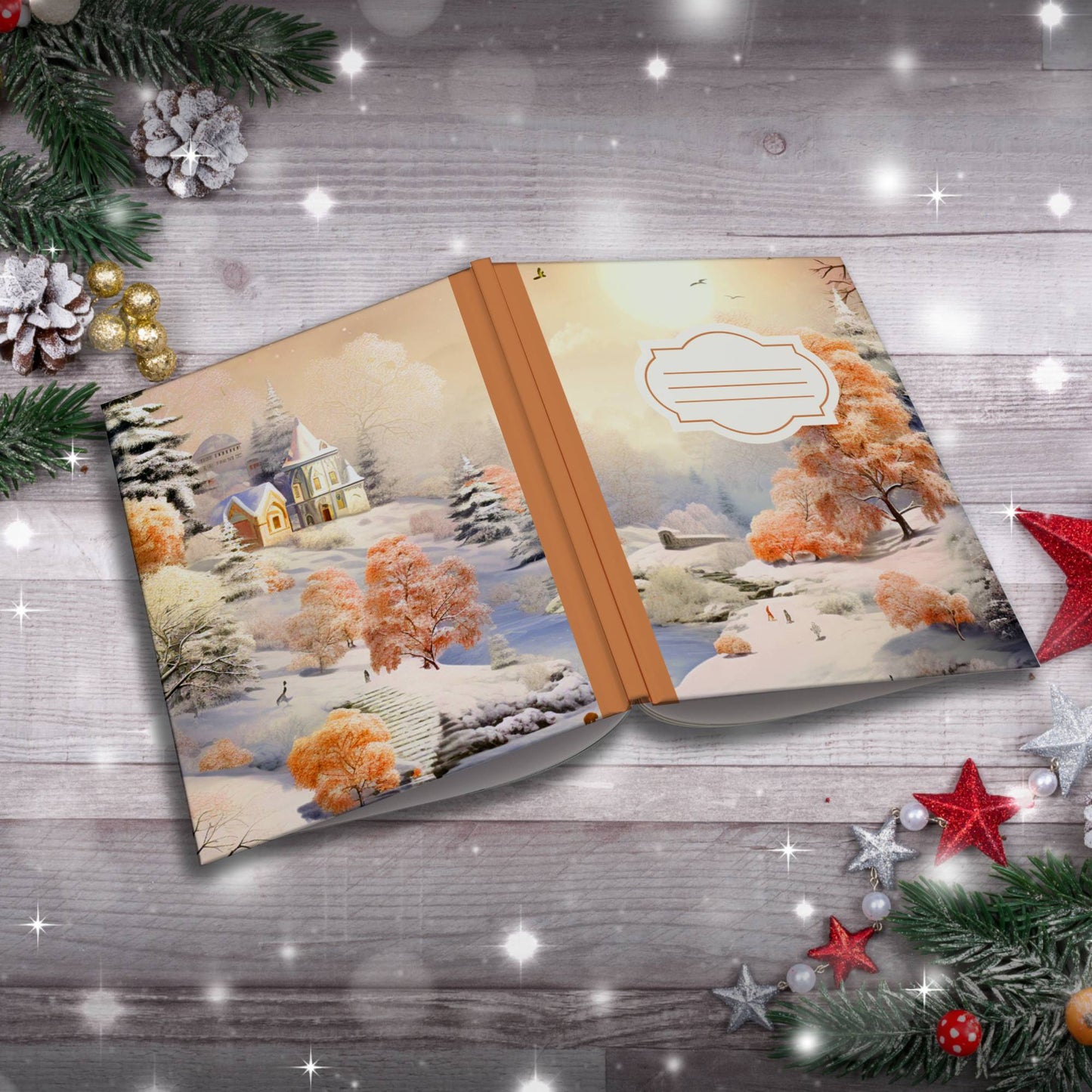 Pastel grey and orange winter wonderland Christmas composition notebook, paperback journaling gift
