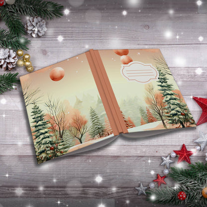 Pastel creamy orange winter trees and sky Christmas notebook, paperback journaling gift