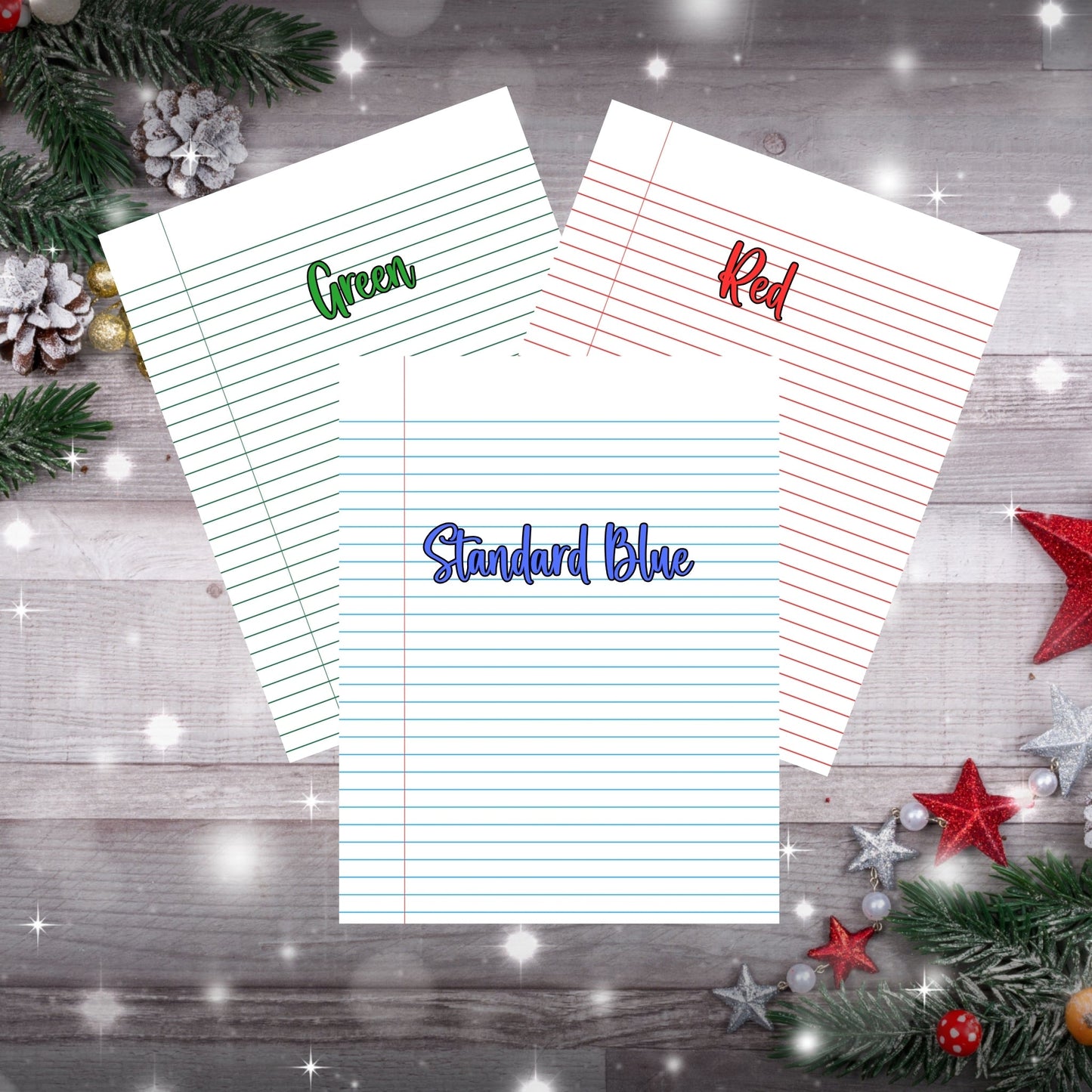 Christmas Composition Notebook - Crimson Trees & Holiday Ornaments | Ruled Lines in Red, Green, or Blue