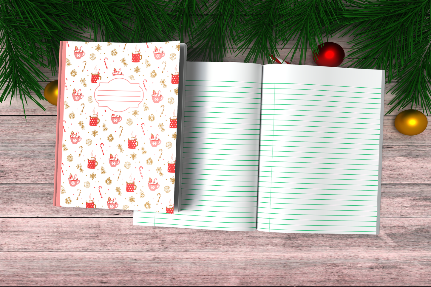 Christmas Composition Notebook (C11) - Ruled Lines In Standard Blue, Green, or Red