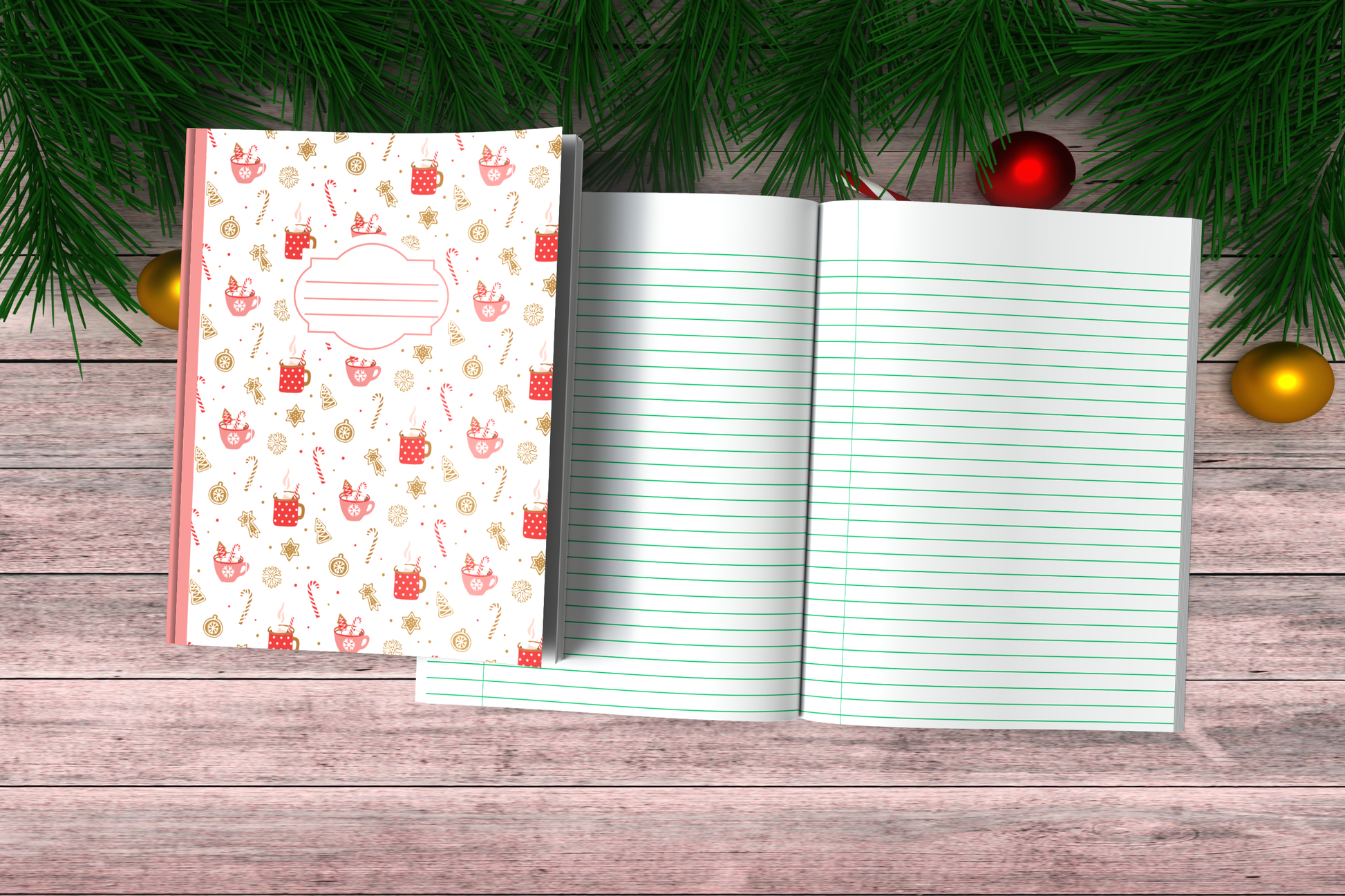 Christmas Composition Notebook (C11) - Ruled Lines In Standard Blue, Green, or Red