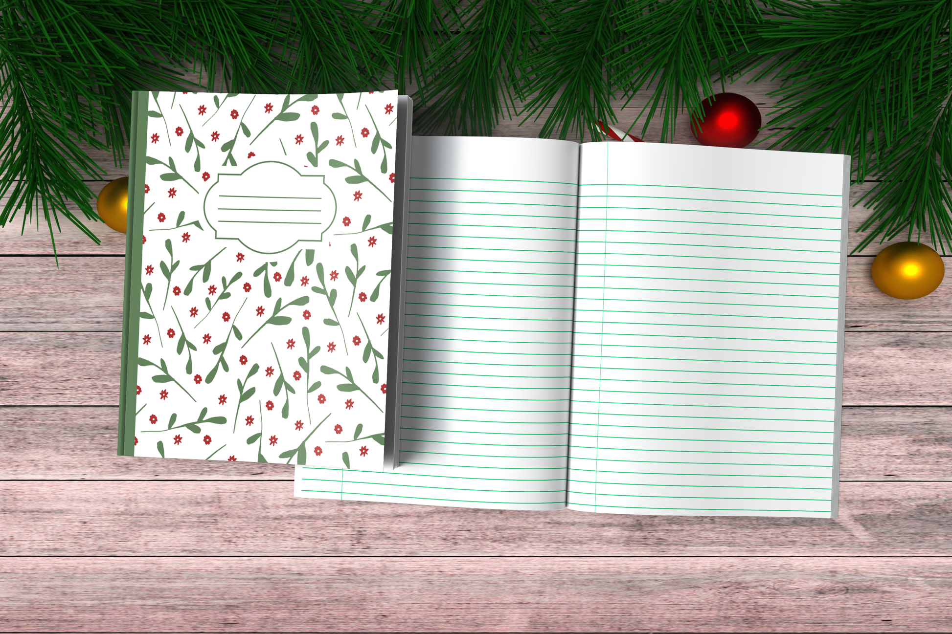 Christmas Composition Notebook (C3) - Ruled Lines In Standard Blue, Green, or Red