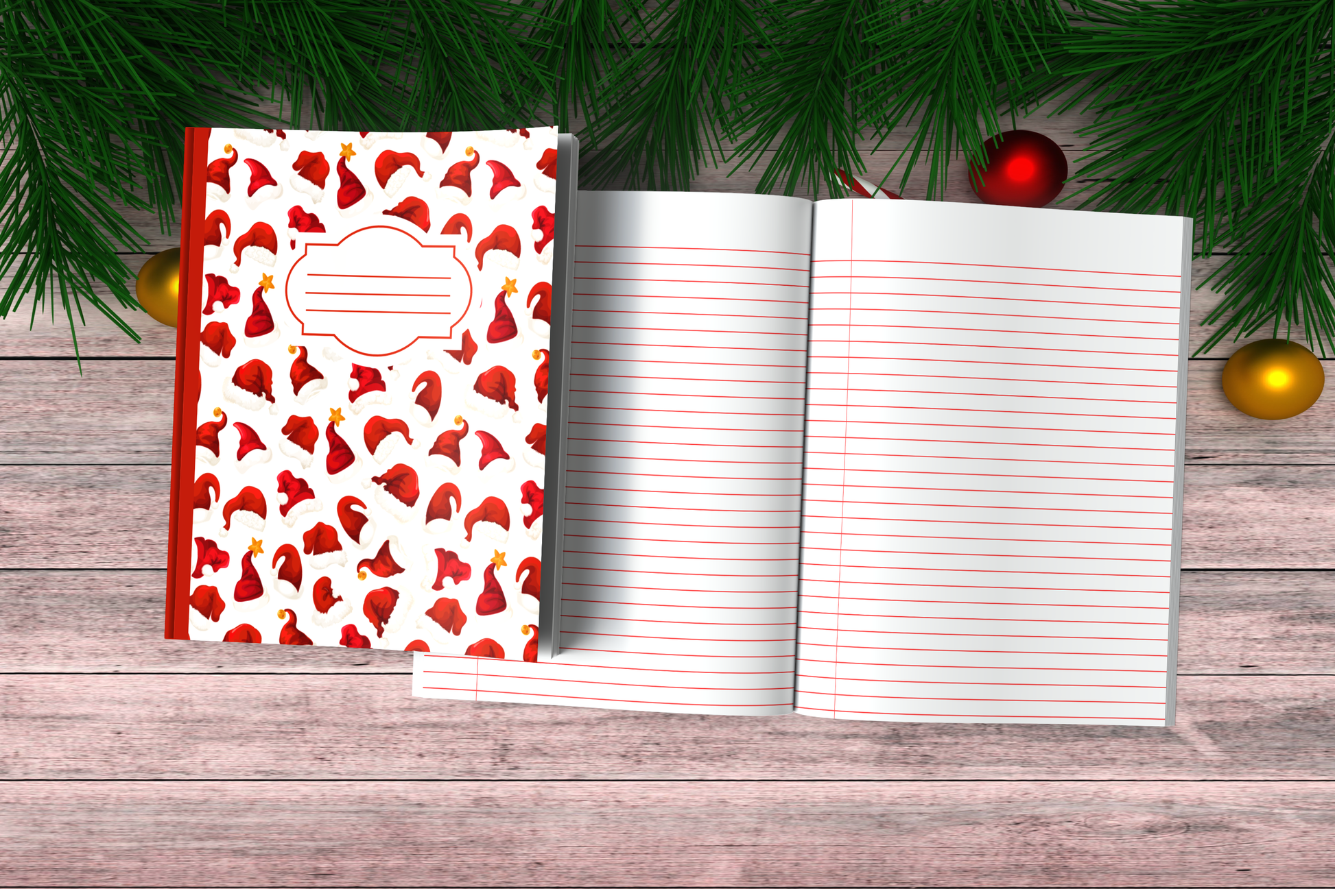 Christmas Composition Notebook (C1) - Ruled Lines In Standard Blue, Green, or Red