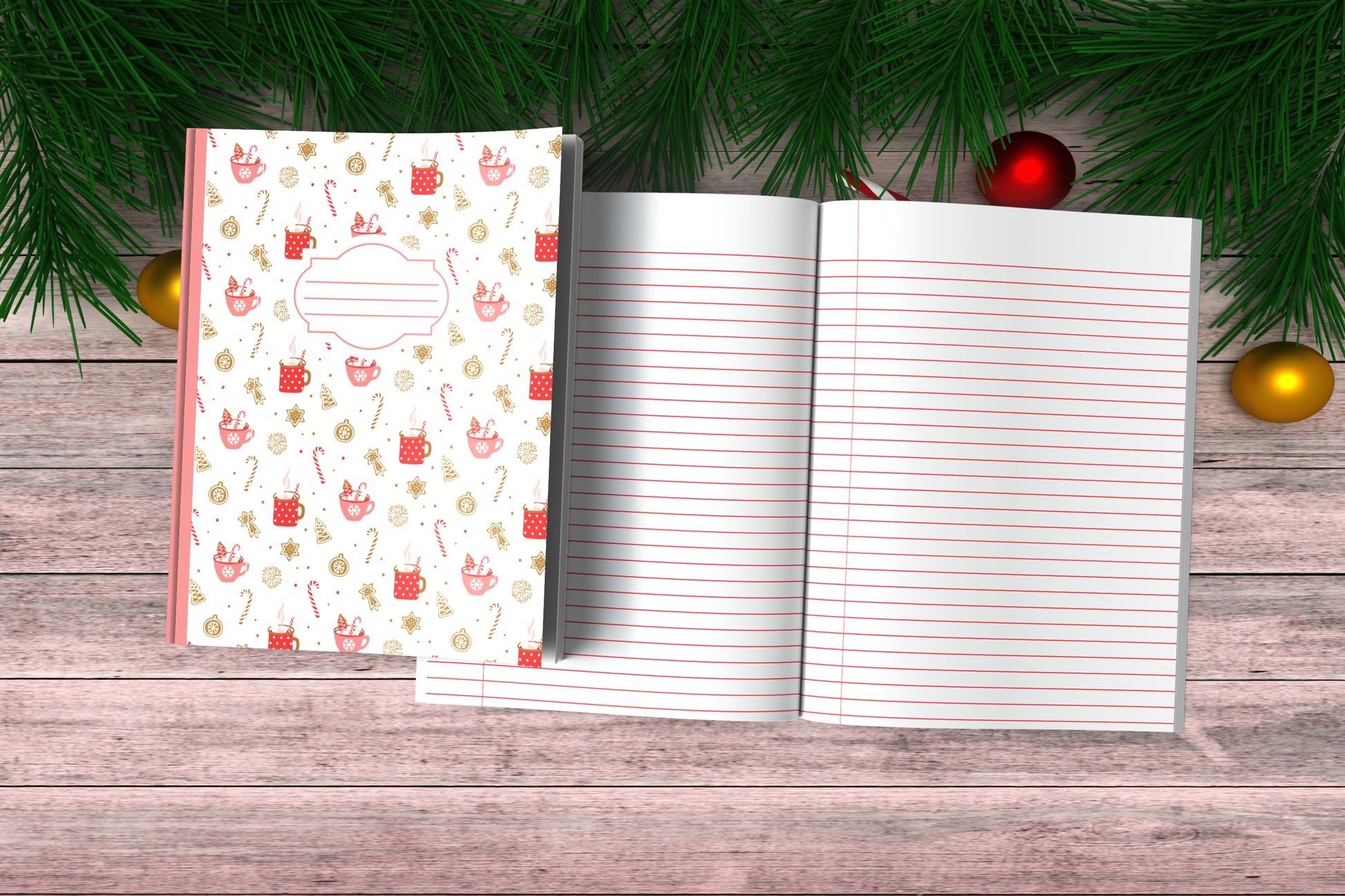 Christmas Composition Notebook (C11) - Ruled Lines In Standard Blue, Green, or Red