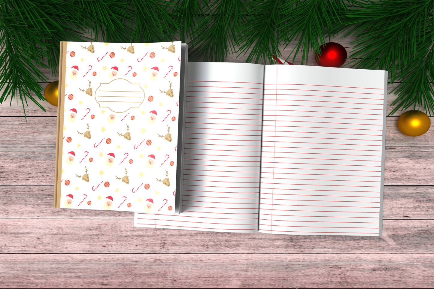 Christmas Composition Notebook (C13) - Ruled Lines In Standard Blue, Green, or Red
