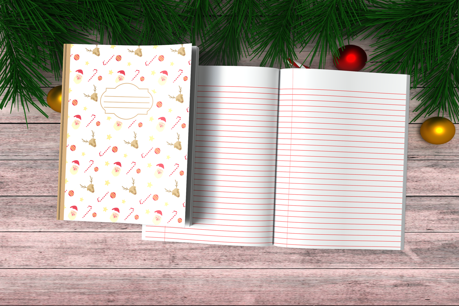 Christmas Composition Notebook (C13) - Ruled Lines In Standard Blue, Green, or Red
