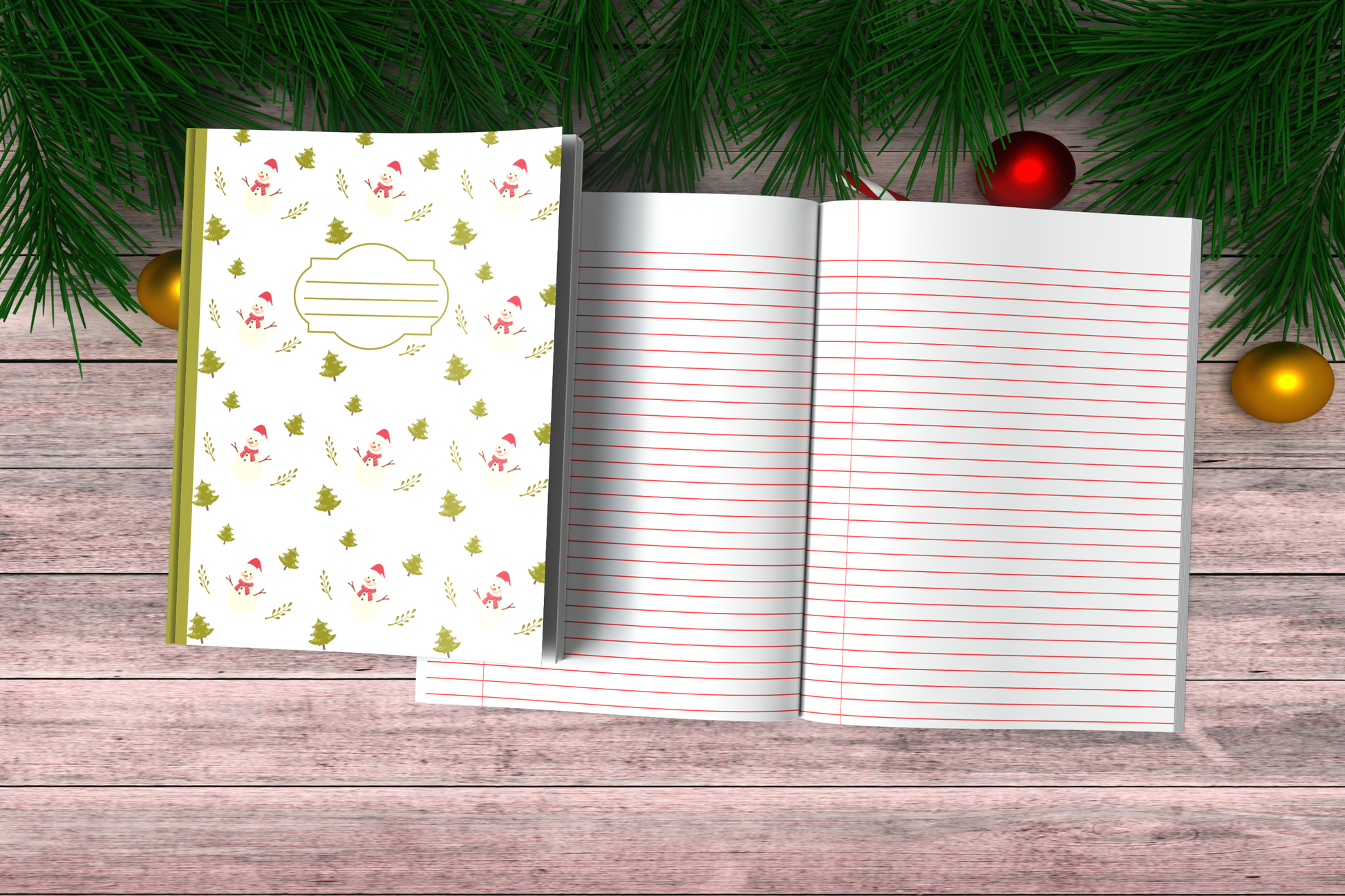 Christmas Composition Notebook (C14) - Ruled Lines In Standard Blue, Green, or Red