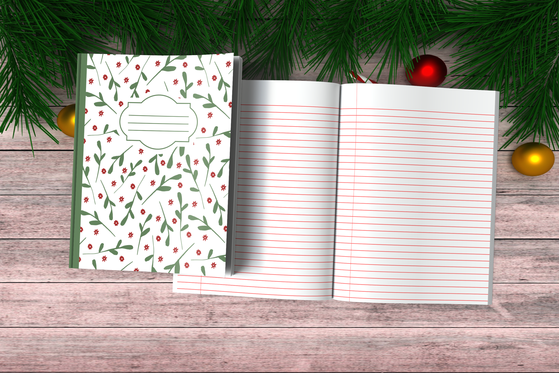 Christmas Composition Notebook (C3) - Ruled Lines In Standard Blue, Green, or Red