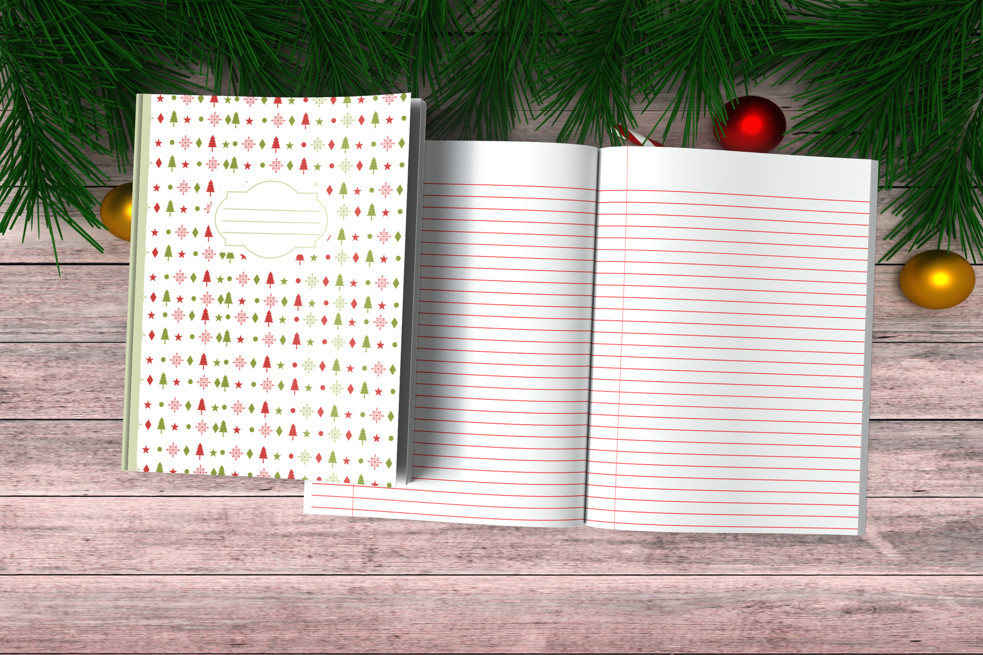 Christmas Composition Notebook (C8) - Ruled Lines In Standard Blue, Green, or Red