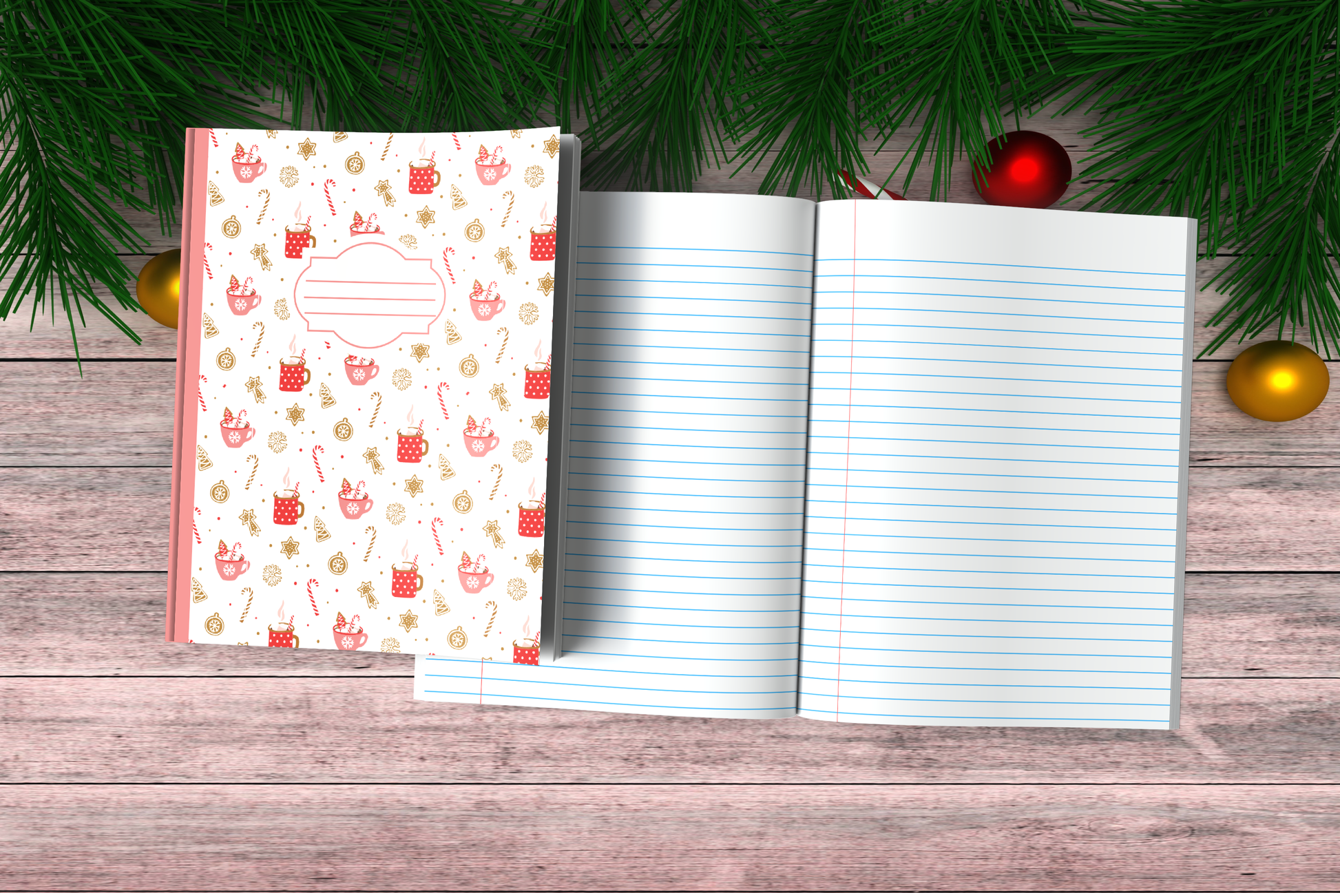 Christmas Composition Notebook (C11) - Ruled Lines In Standard Blue, Green, or Red
