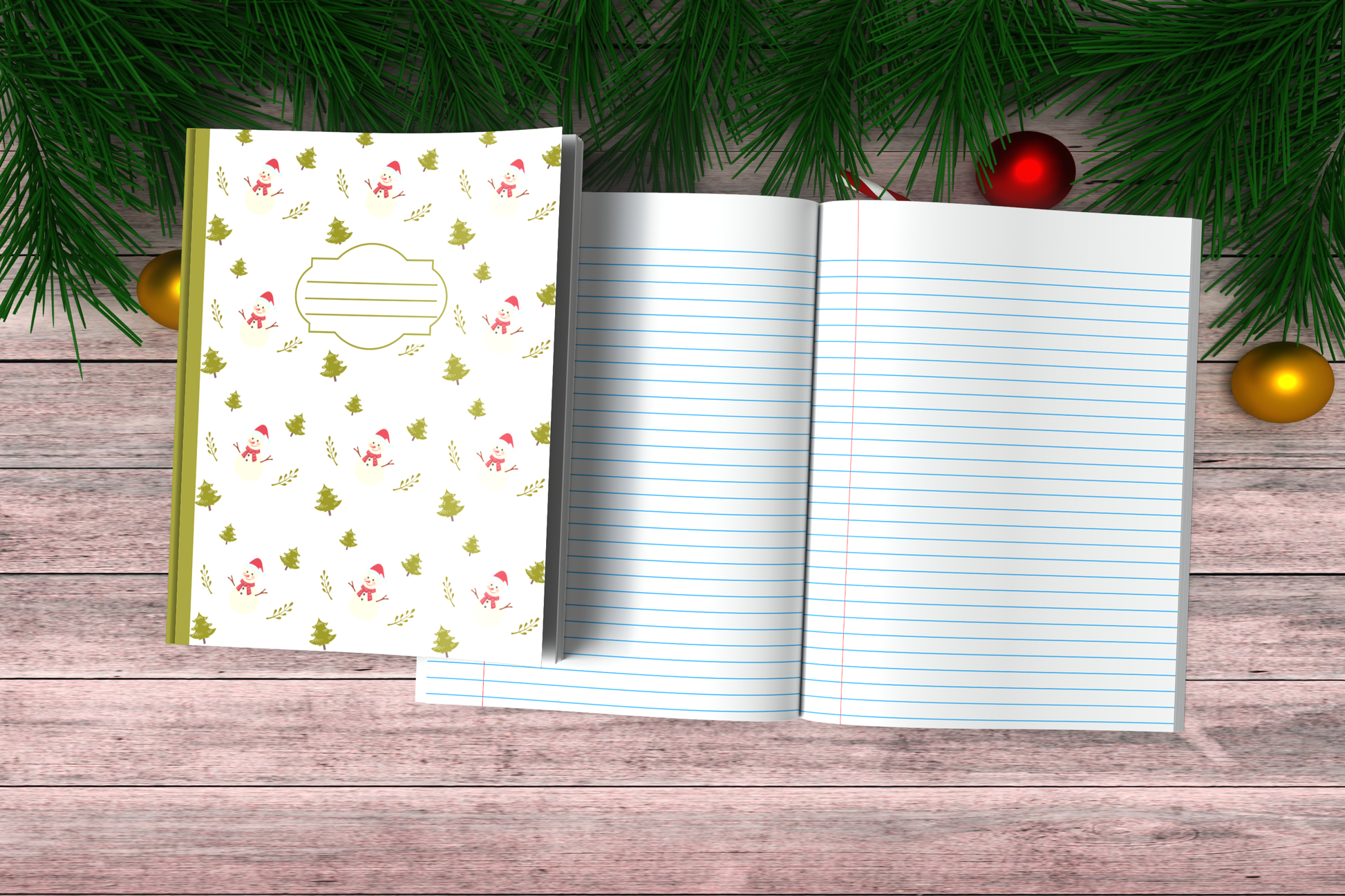 Christmas Composition Notebook (C14) - Ruled Lines In Standard Blue, Green, or Red