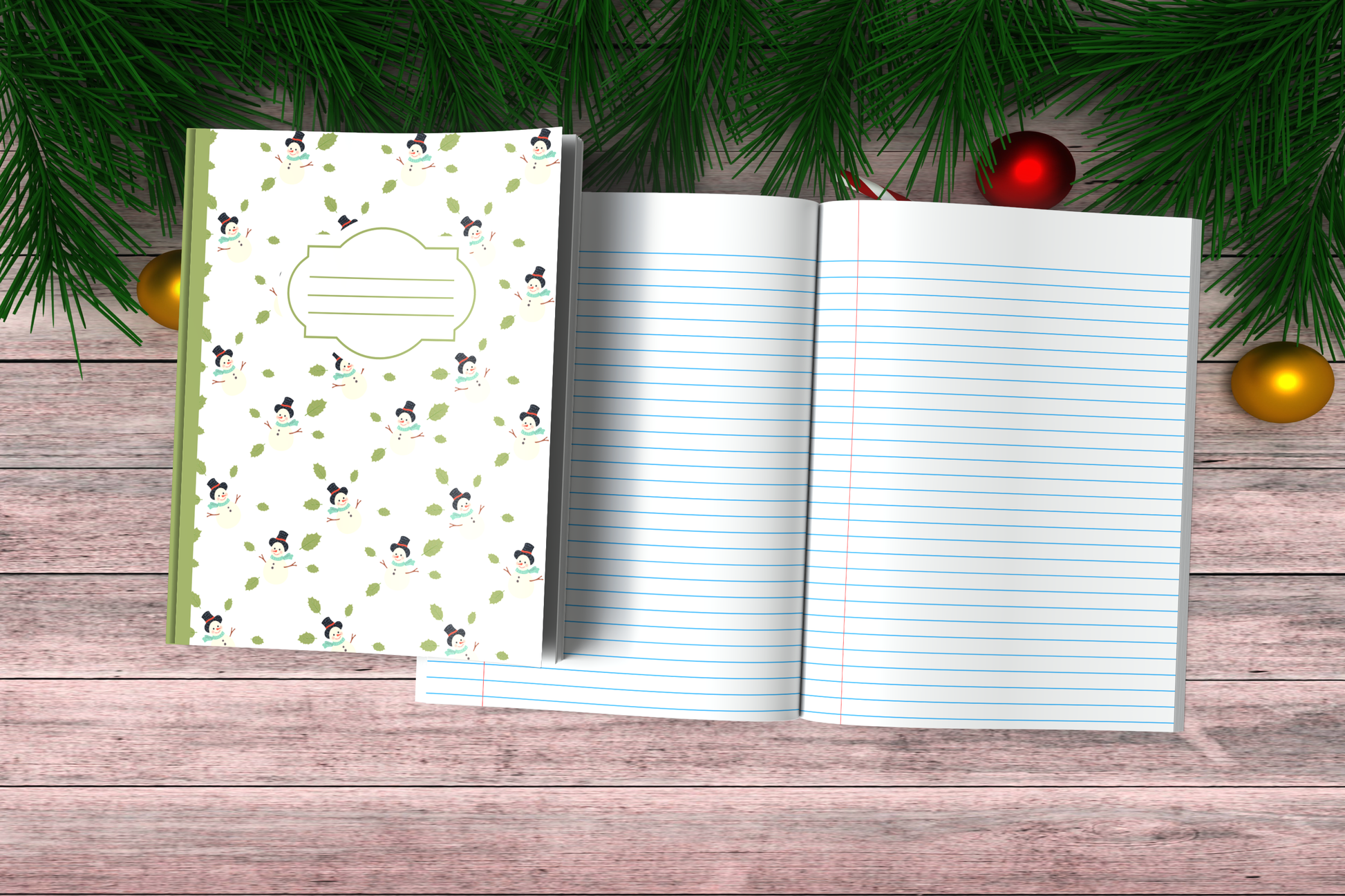 Christmas Composition Notebook (C7) - Ruled Lines In Standard Blue, Green, or Red