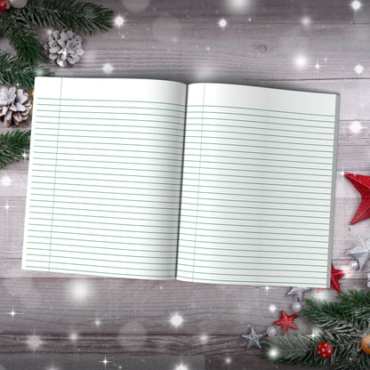 Christmas Composition Notebook - Crimson Trees & Holiday Ornaments | Ruled Lines in Red, Green, or Blue