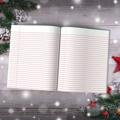 Christmas Composition Notebook - Crimson Trees & Holiday Ornaments | Ruled Lines in Red, Green, or Blue