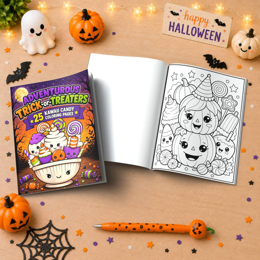 Adventurous Trick-or-Treaters Halloween Coloring Book - Go on a Kawaii Candy Coloring Adventure