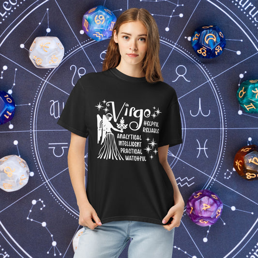Virgo Zodiac Comfort Colors Shirt - Detail-focused Virgo star sign tee designed for calm, clarity, and mental health awareness