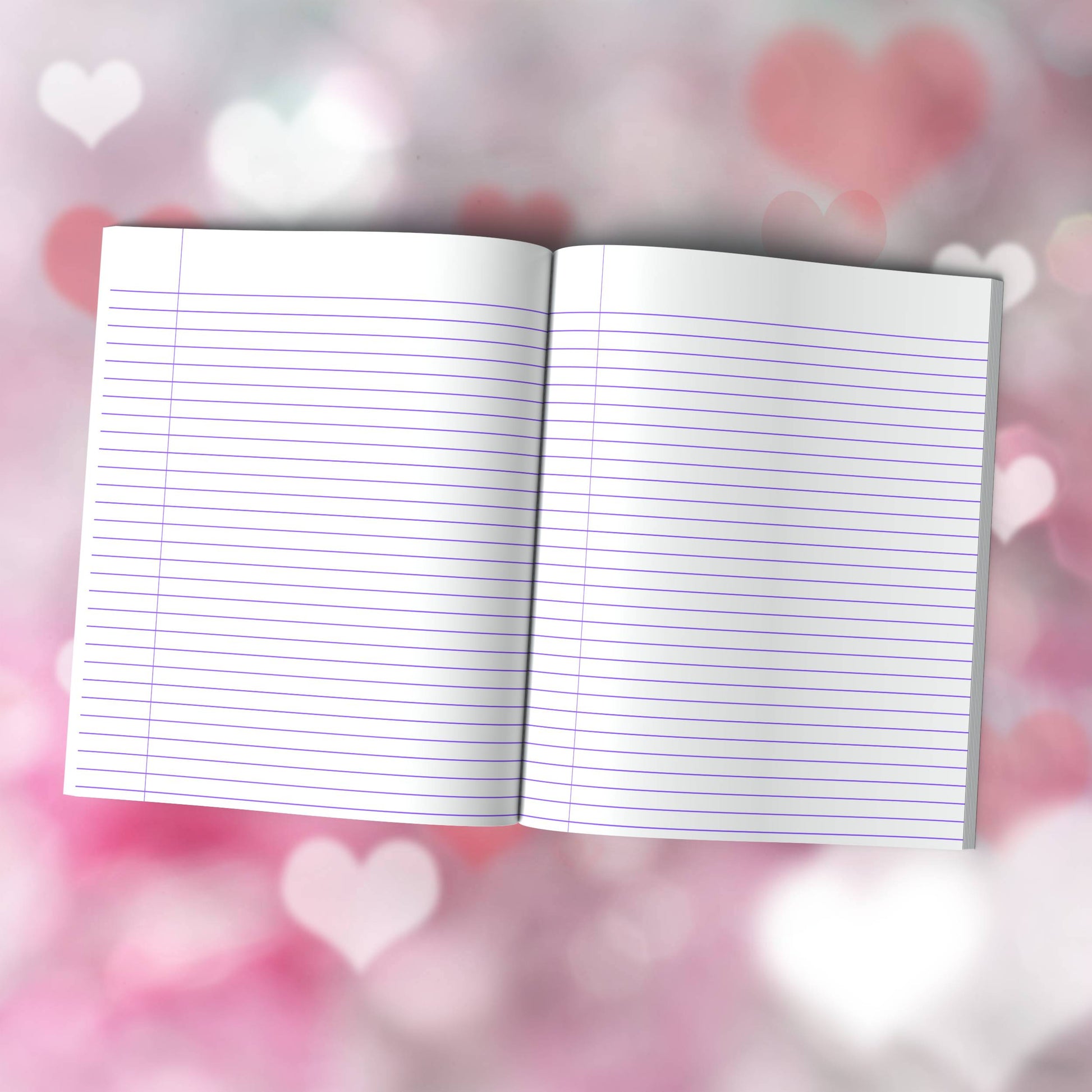 Heart-Themed Composition Notebook - 100 Pages, Wide-Ruled, 7 Line Color Options for Journaling & Mental Well-Being (H6)