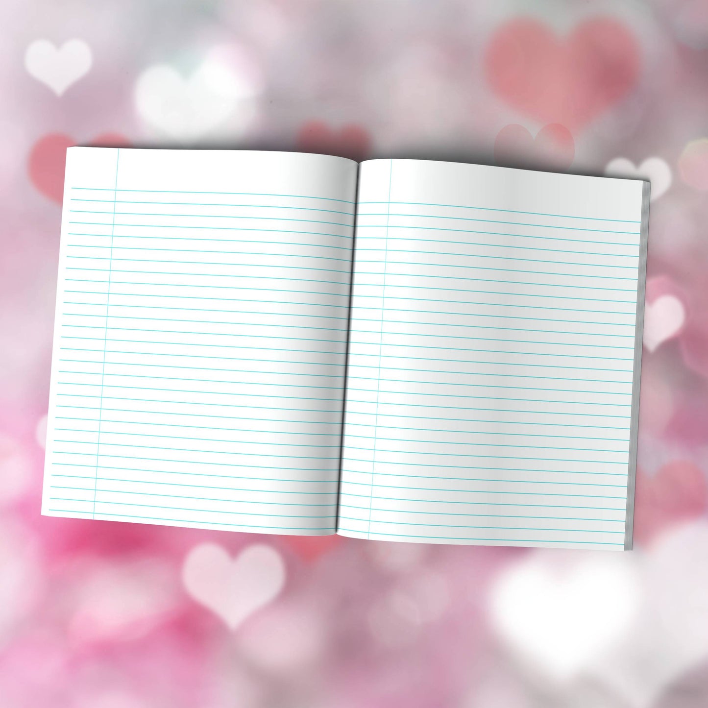 Heart-Themed Composition Notebook - 100 Pages, Wide-Ruled, 7 Line Color Options for Journaling & Mental Well-Being (H6)