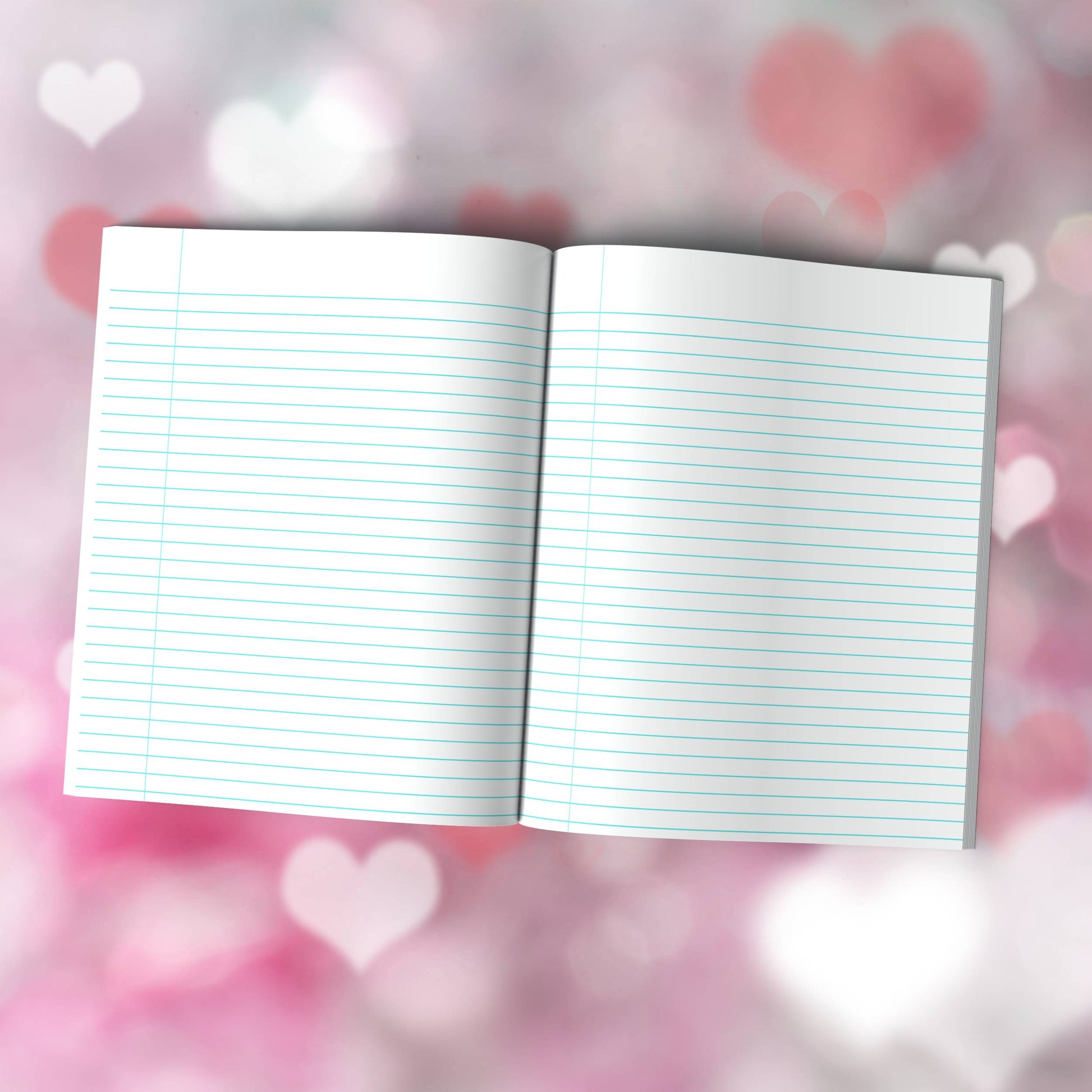 Heart-Themed Composition Notebook - 100 Pages, Wide-Ruled, 7 Line Color Options for Journaling & Mental Well-Being (H6)