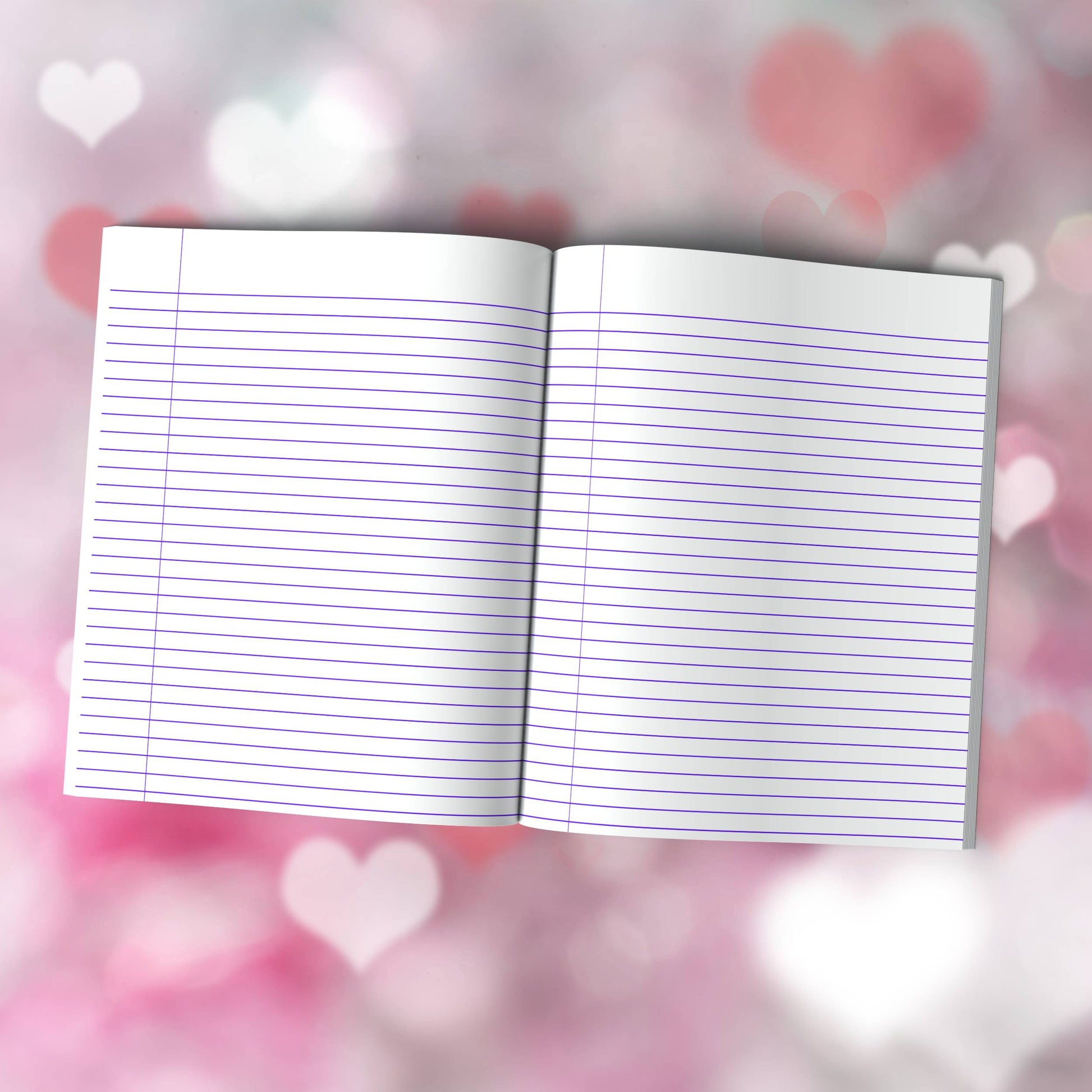 Heart-Themed Composition Notebook - 100 Pages, Wide-Ruled, 7 Line Color Options for Journaling & Mental Well-Being (H6)