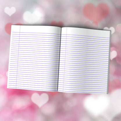 Heart-Themed Composition Notebook - 100 Pages, Wide-Ruled, 7 Line Color Options for Journaling & Mental Well-Being (H6)