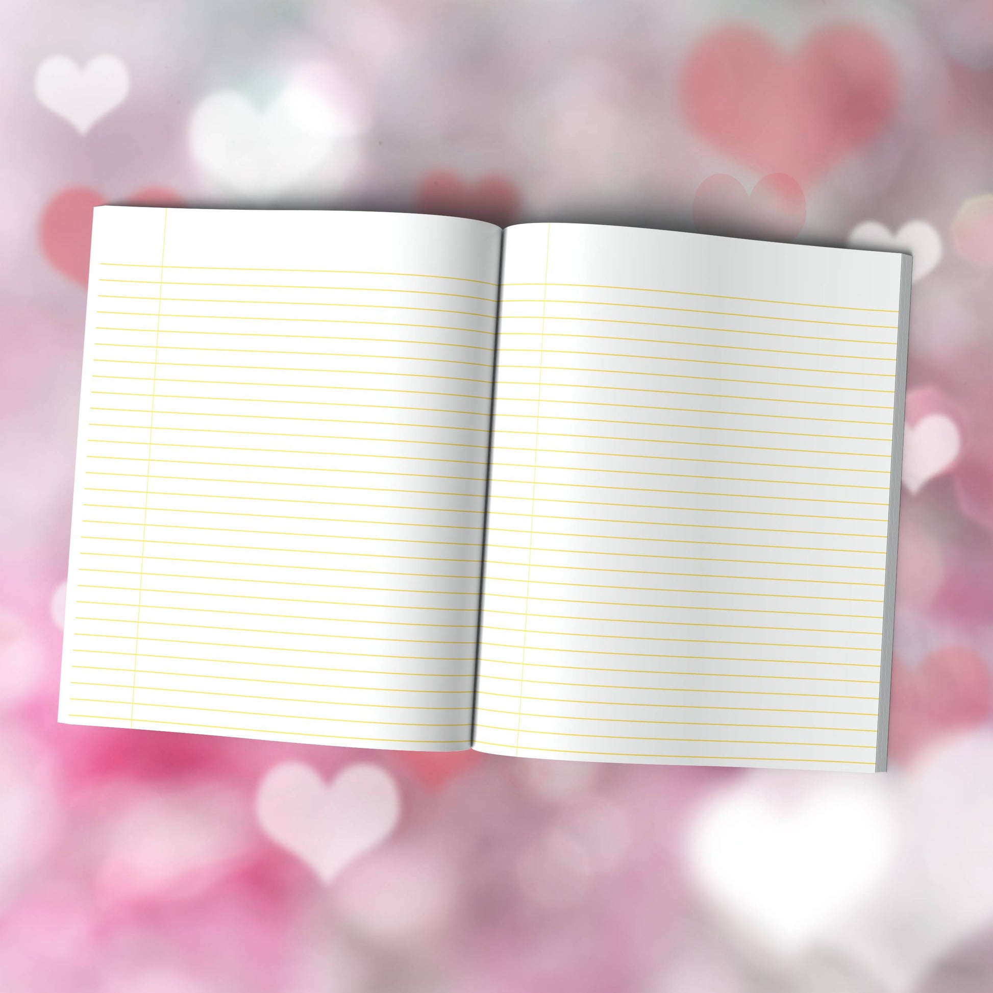 Heart-Themed Composition Notebook - 100 Pages, Wide-Ruled, 7 Line Color Options for Journaling & Mental Well-Being (H6)