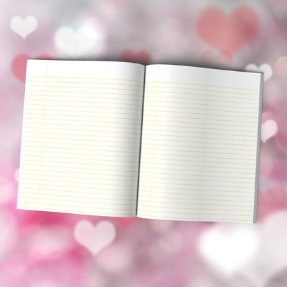 Heart-Themed Composition Notebook - 100 Pages, Wide-Ruled, 7 Line Color Options for Journaling & Mental Well-Being (H6)