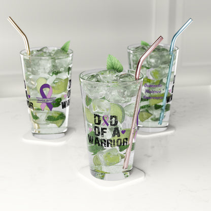 Dad of a Warrior: Personalized Domestic Violence Awareness Warrior Pint Glass - Proud Family Member