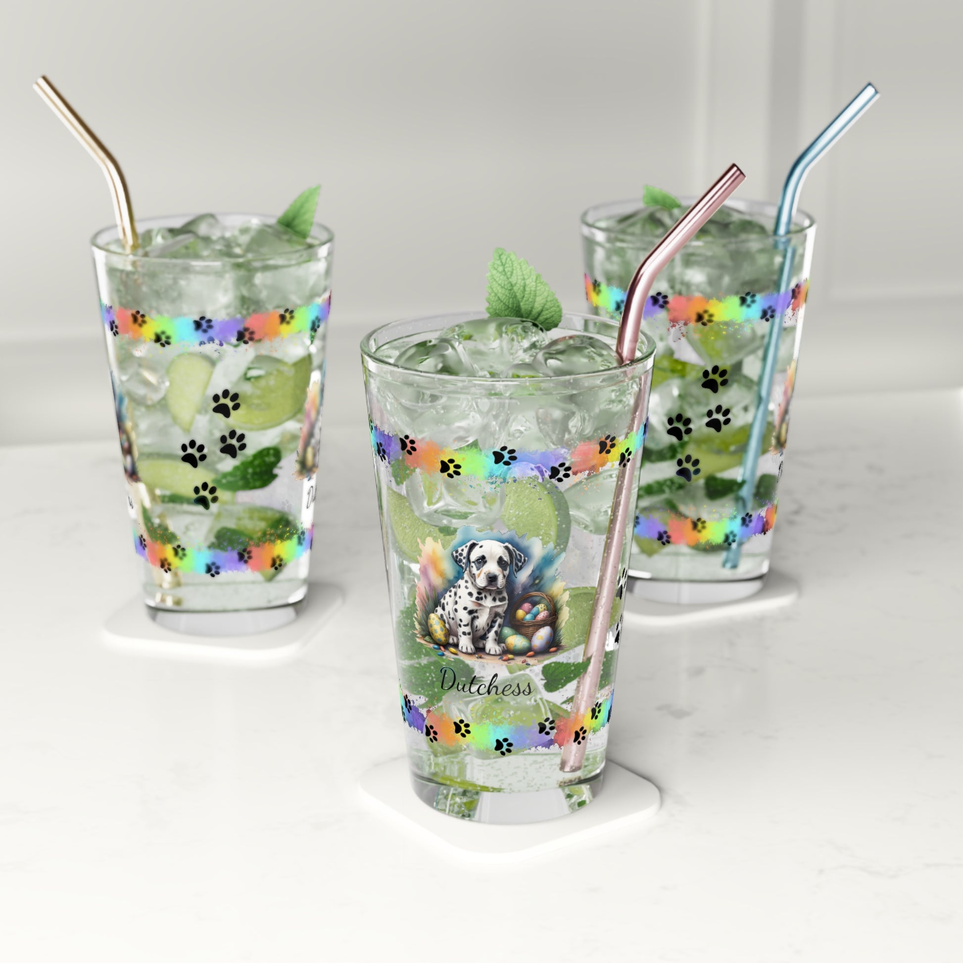 Dalmatian Personalized Easter Puppy 16oz Pint Glass - Custom Dog Design, Mental Health Gift, Easter Décor, and Festive Celebrations