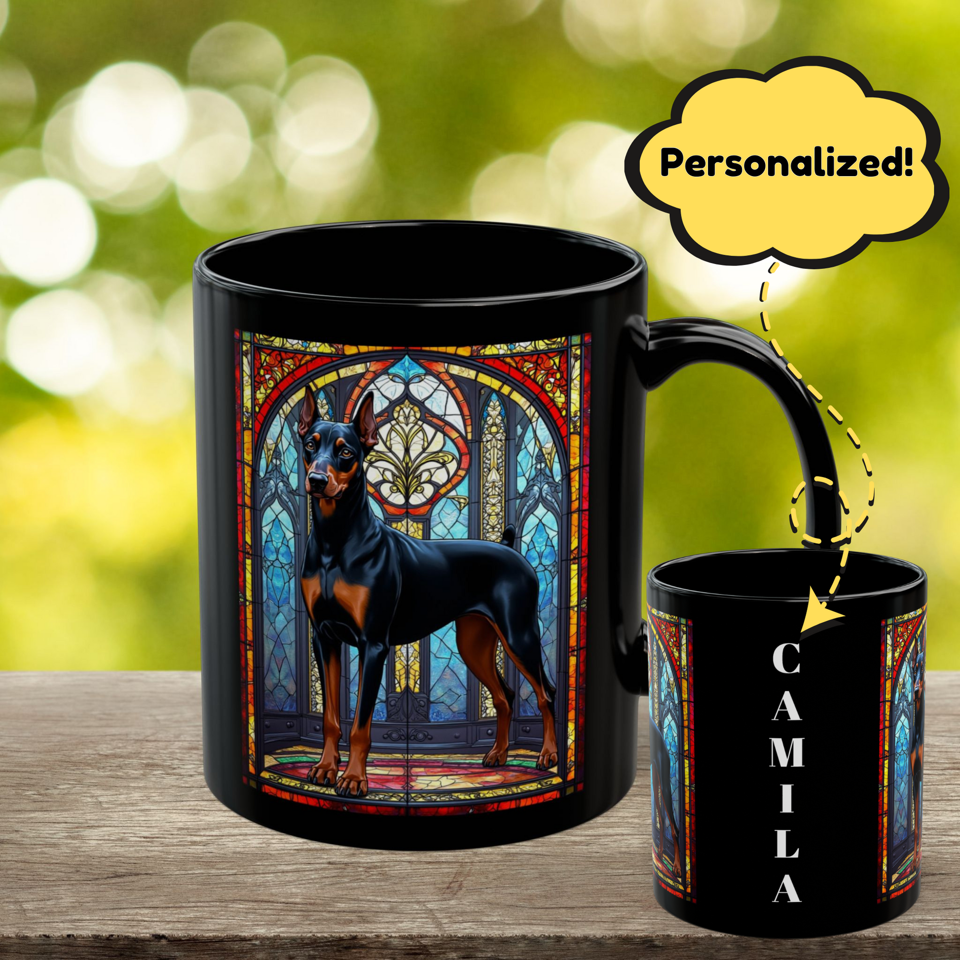 Doberman Pinscher (Black & Rust) Personalized Mug, Pet Lover Mug, Dog Coffee Mug, Custom Dobie Name Mug, Dog Lover Gift, Dog-Themed Mug