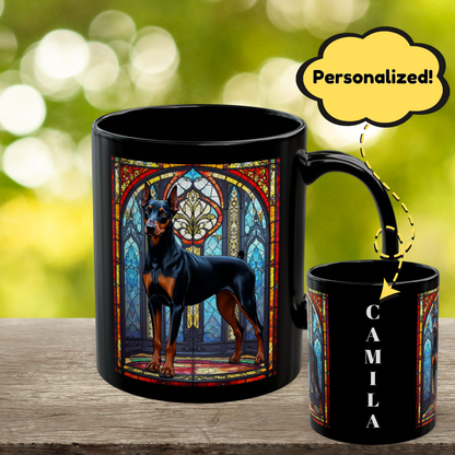Doberman Pinscher (Black & Rust) Personalized Mug, Pet Lover Mug, Dog Coffee Mug, Custom Dobie Name Mug, Dog Lover Gift, Dog-Themed Mug