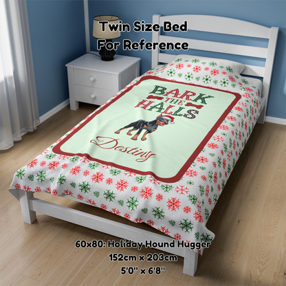 Doberman Pinscher (Blue & Rust) Personalized Velveteen Plush Blanket - "Bark The Halls" | Cozy Holiday Gift for Dog Lovers