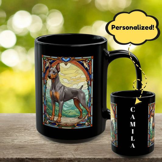 Shop our doberman pinscher fawn isabella rust personalized mug with stained glass design 11oz 15oz featuring the 15oz style option from MySisterIsASurvivor.