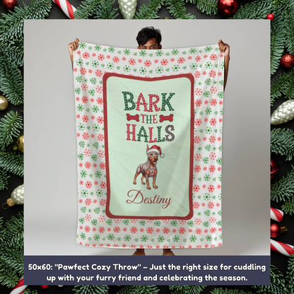 Doberman Pinscher (Fawn/Isabella & Rust) Personalized Velveteen Plush Blanket - "Bark The Halls" | Cozy Holiday Gift for Dog Lovers